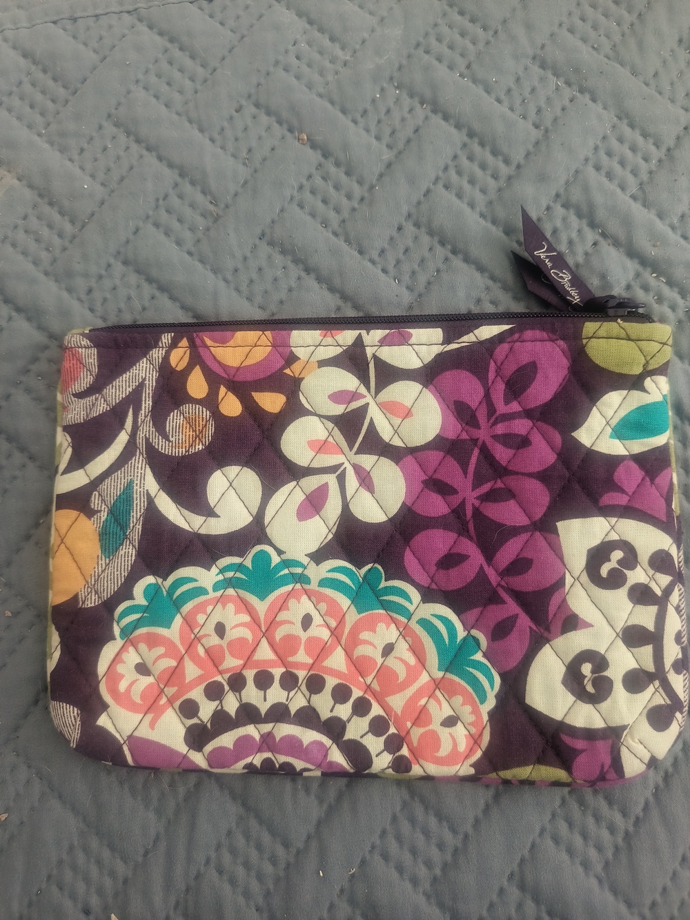 Quilted Vera Bradley Floral Zip Pouch in Purple, Teal, Coral